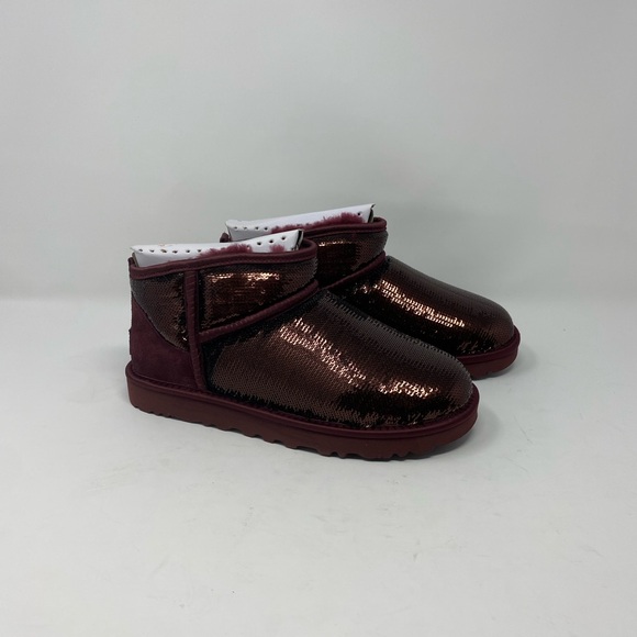 (New) Ugg Classic Ultra Mini, size 7, mirror ball, Bergundy or Wine. - Picture 3 of 9